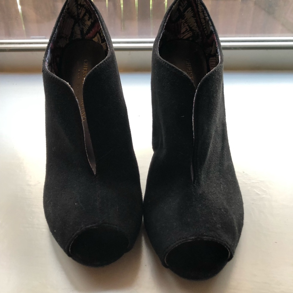 Black slit peep toe booties